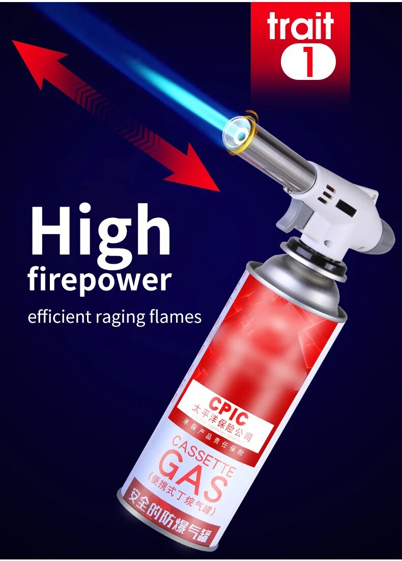 Gasbrenner mit blauer Flamme, roter Kartusche, ideal für Küche und Outdoor, hohe Leistung.