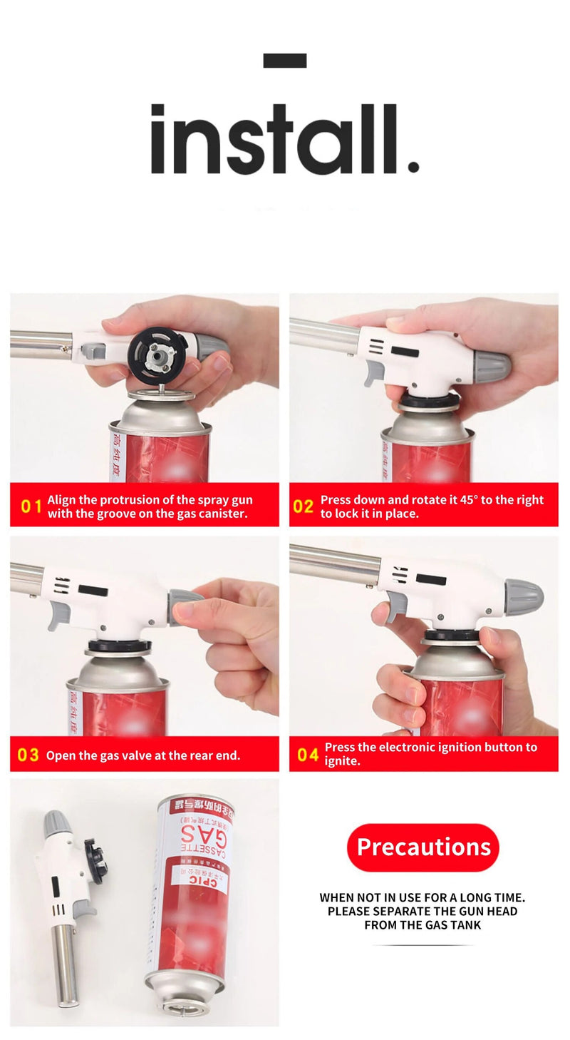 Gasanzünder Installationsanleitung, Schritt-für-Schritt, Sicherheitsvorkehrungen, roter Hintergrund.