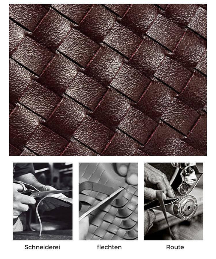 Geflochtene braune Ledertasche, handgefertigt, hochwertige Handtasche, Modeaccessoire.