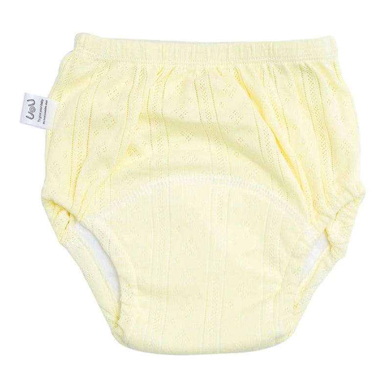 Gelbe Baby-Unterhose aus Baumwolle, atmungsaktiv, weiches Material, ideal für empfindliche Haut.