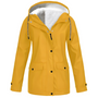 Gelbe Damen-Regenjacke mit Kapuze, wasserdicht, Fleece-Innenfutter, Outdoor-Bekleidung.