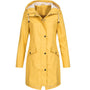 Gelber Damen-Regenmantel mit Kapuze, wasserdicht, modisch, ideal für Outdoor-Aktivitäten.