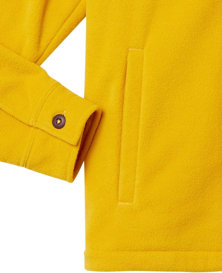 Gelbe Fleecejacke mit Knopfmanschette, weiches Material, warme Oberbekleidung für Herbst/Winter.