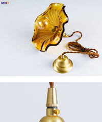 Gelbe Glaspendelleuchte mit Messingfassung, Vintage-Design, dekorative Beleuchtung, Wohnzimmer.