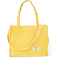 Gelbe Canvas-Tasche mit Tragegriffen und Schulterriemen, modisch und geräumig für den Alltag.