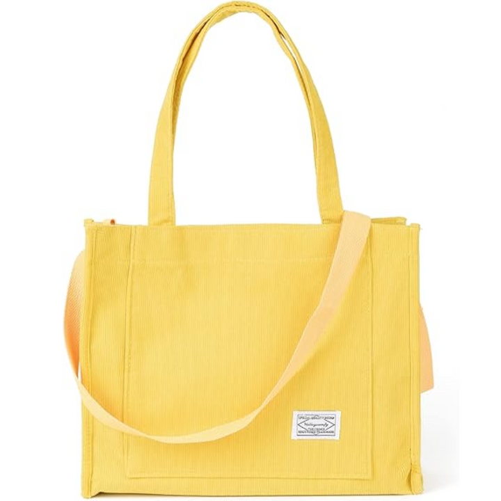 Gelbe Canvas-Tasche mit Tragegriffen und Schulterriemen, modisch und geräumig für den Alltag.