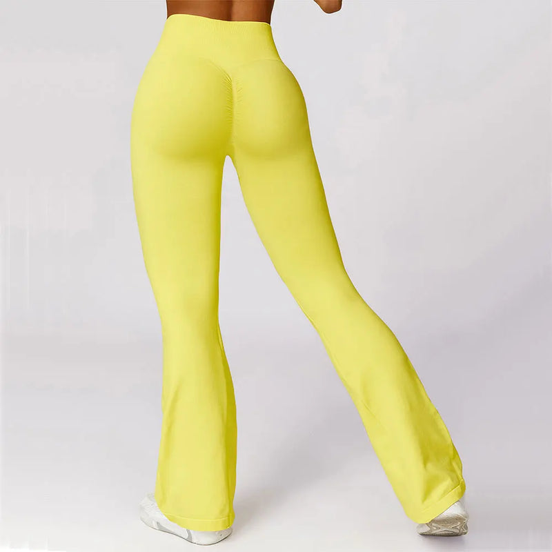 Gelbe Damen-Yoga-Leggings, hohe Taille, dehnbar, bequem, Sportbekleidung.