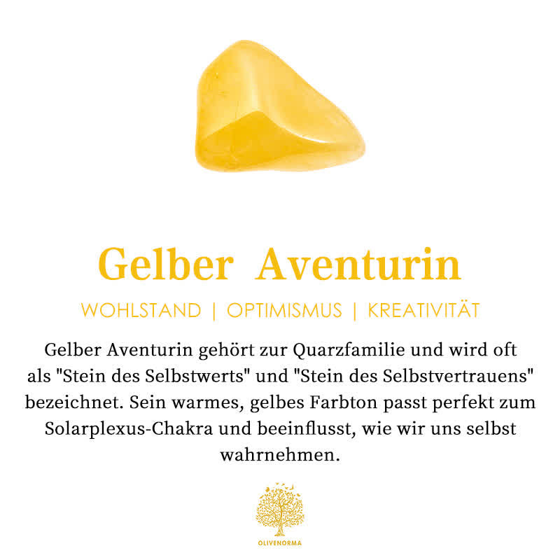 Gelber Aventurin Edelstein, gelb, Quarz, Selbstwert, Solarplexus-Chakra, Wohlstand, Kreativität.