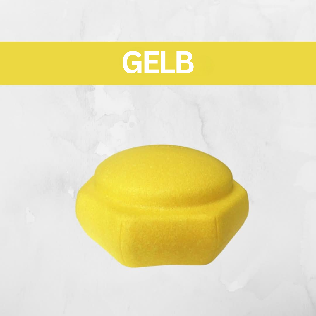 Gelbes Balancekissen, rund, für Fitness und Gleichgewichtstraining.