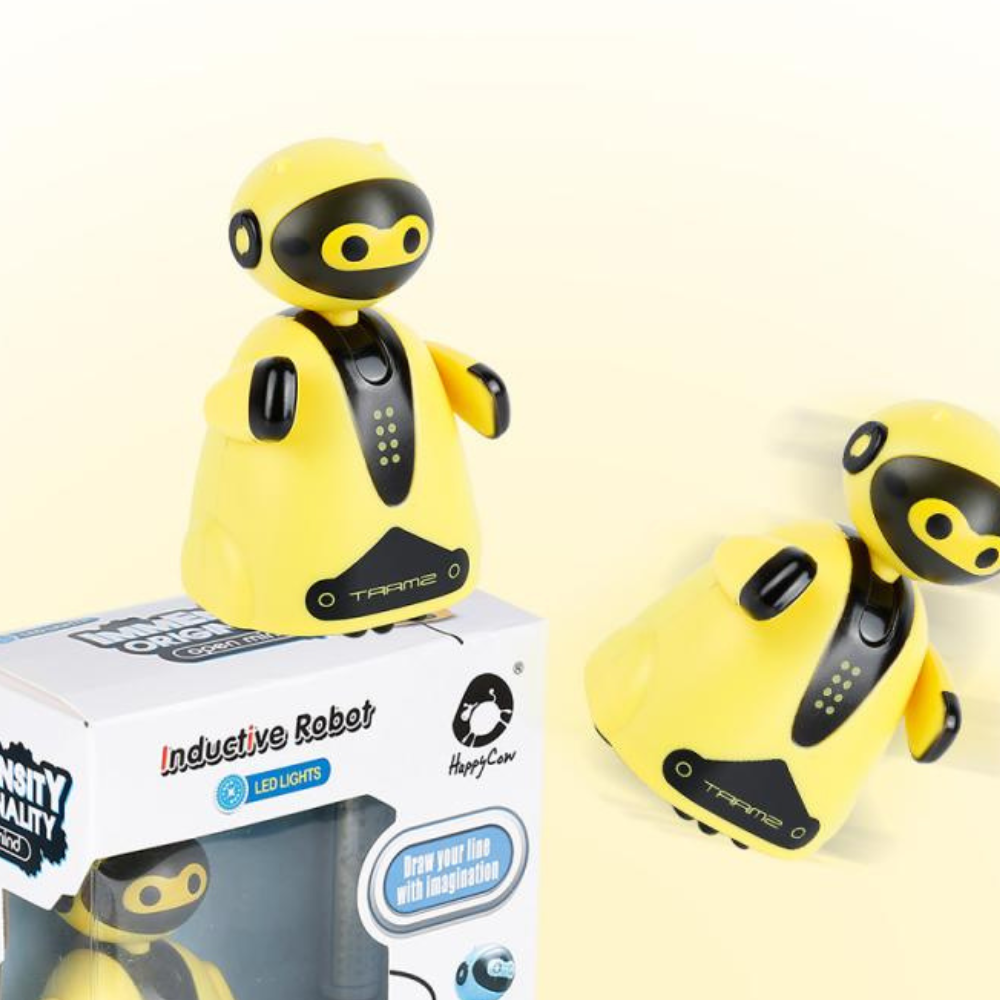 Gelber Induktionsroboter mit LED-Lichtern, Spielzeug, Kunststoff, Geschenk für Kinder.