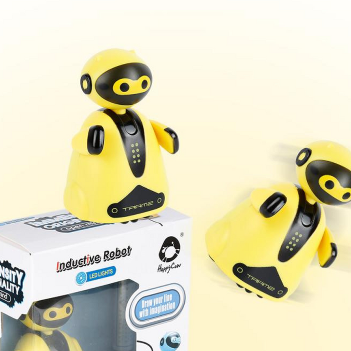 Gelber Induktionsroboter mit LED-Lichtern, Spielzeug, Kunststoff, Geschenk für Kinder.