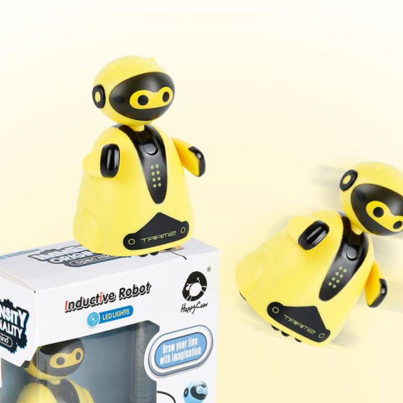 Gelber Induktionsroboter mit LED-Lichtern, Spielzeug, Kunststoff, Geschenk für Kinder.