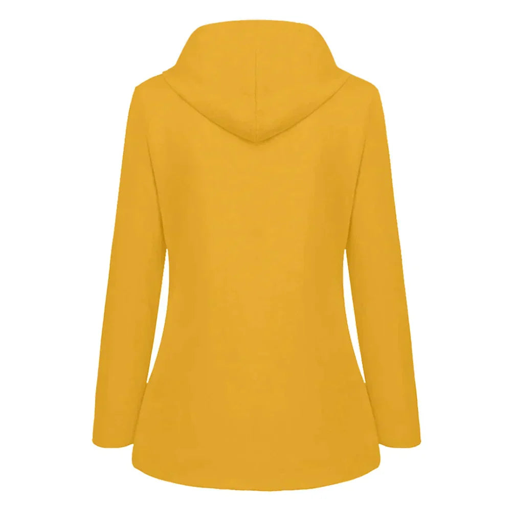 Gelber Kapuzenpullover Damen, langärmelig, Baumwolle, modisch, bequem, Freizeitkleidung.