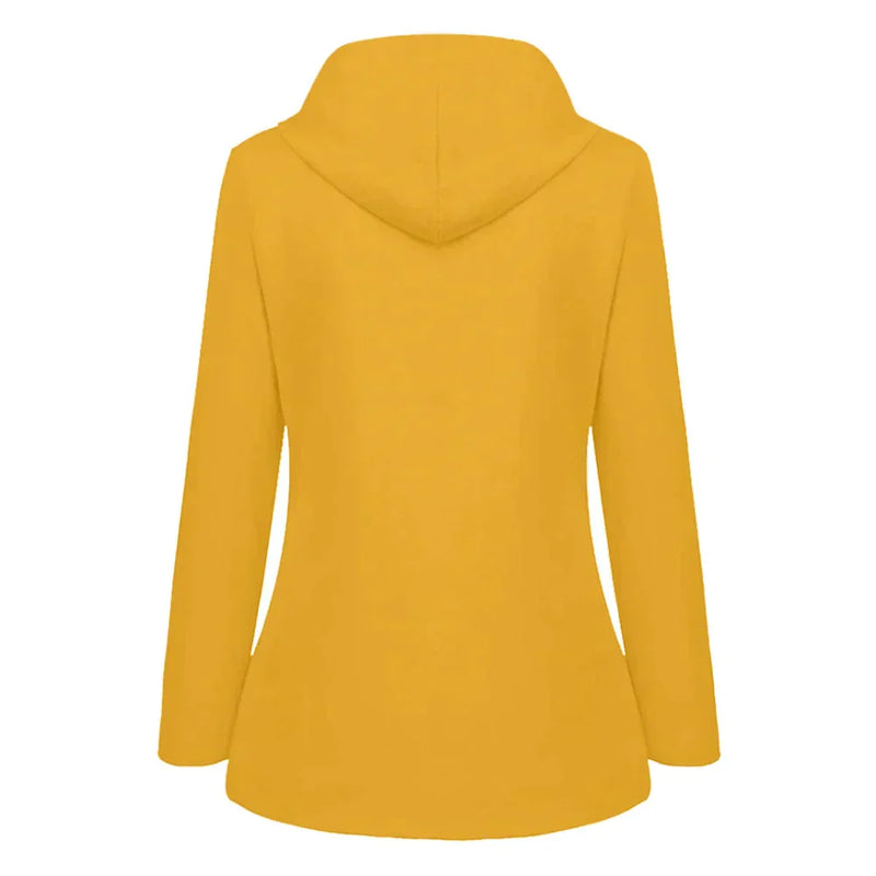 Gelber Kapuzenpullover Damen, langärmelig, Baumwolle, modisch, bequem, Freizeitkleidung.