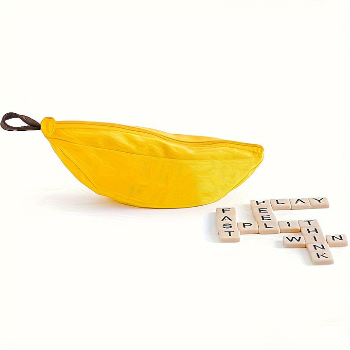 Gelbes Bananen-Etui mit Scrabble-Buchstaben, Spielzeug, Lernspiel, Reiseset.