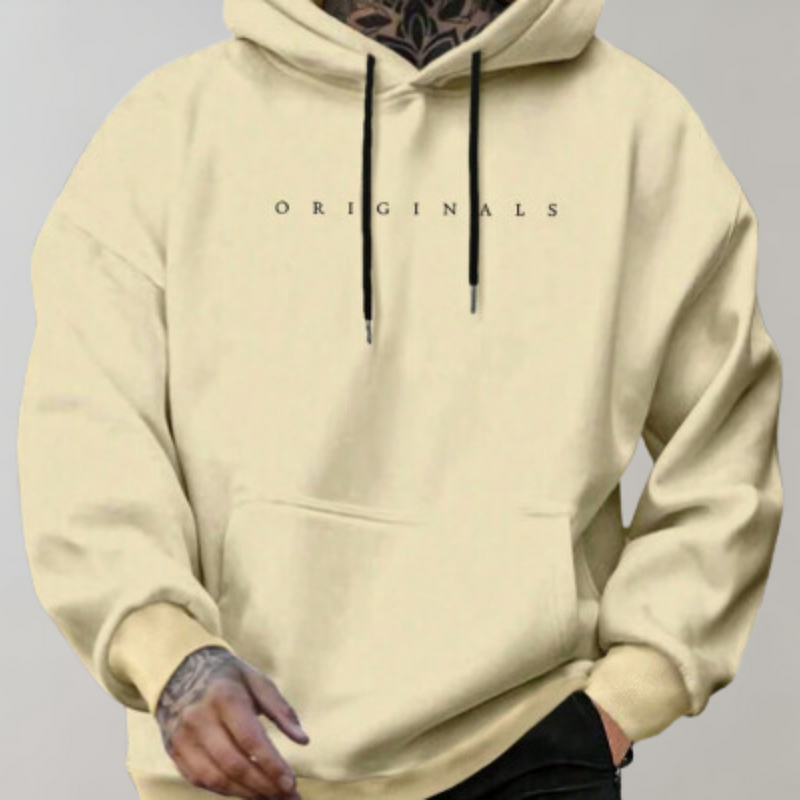 Gelber Hoodie mit "ORIGINALS"-Aufdruck, Kapuze, Kordelzug, lässige Mode, Unisex-Pullover.