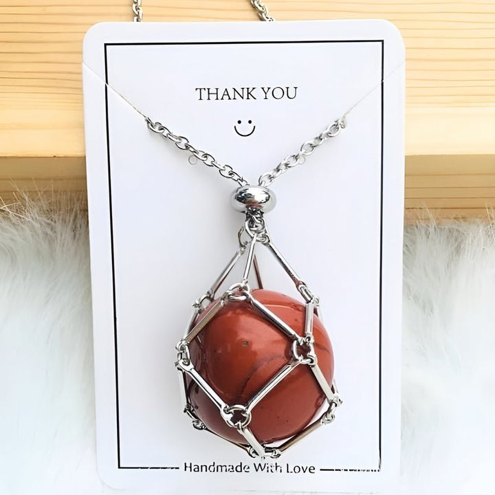 Roter Jaspis Anhänger in silbernem Käfig, handgefertigt, Schmuck, Geschenkidee, Energie.