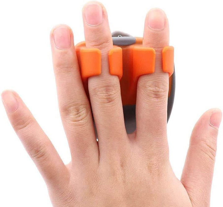 Handschäler, orange, ergonomisch, Gemüse, Küchengerät, Fingergriff, effizient, langlebig.