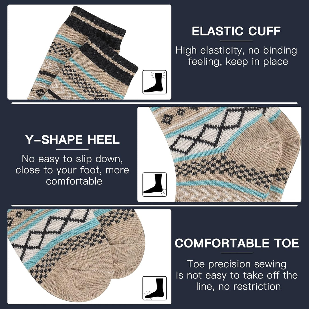Beige Socken mit elastischem Bündchen, Y-Ferse, bequemem Zeh, geometrisches Muster.