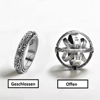 Silberner Astrolabium-Ring, verstellbar, antikes Design, geschlossen und offen dargestellt.