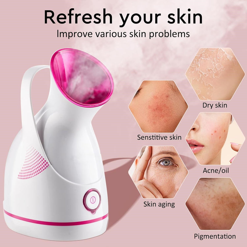 Gesichtsdampfer weiß-rosa, Hautpflege, Anti-Aging, Feuchtigkeitsgerät, Porenreinigung.