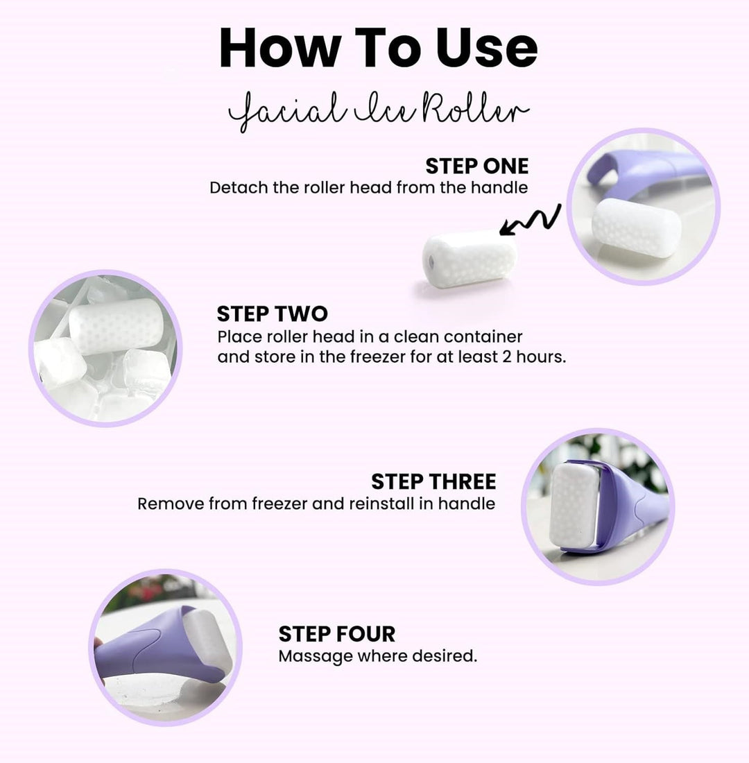 Lila Gesichtseisroller, abnehmbarer Kopf, Massagegerät, Hautpflege, kühlend, entspannend.