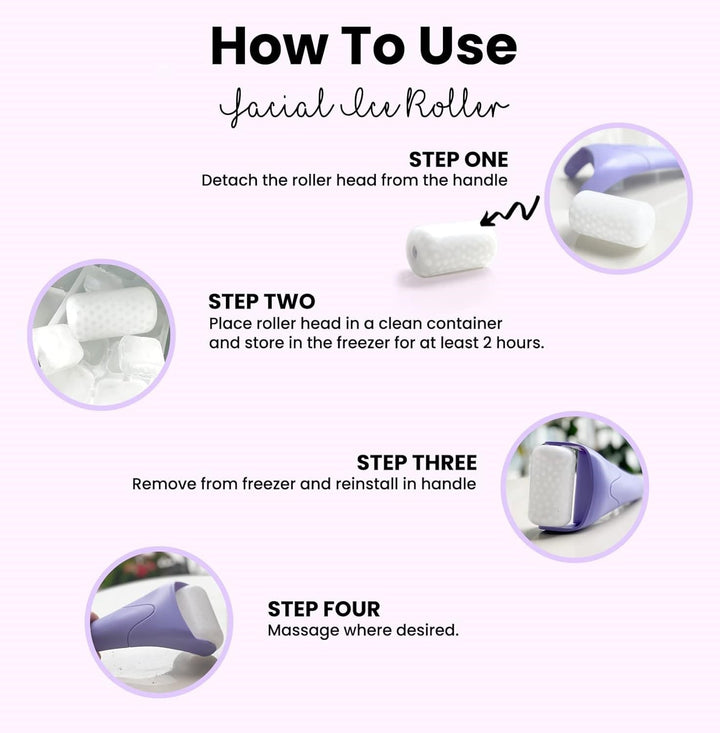 Lila Gesichtseisroller, abnehmbarer Kopf, Massagegerät, Hautpflege, kühlend, entspannend.