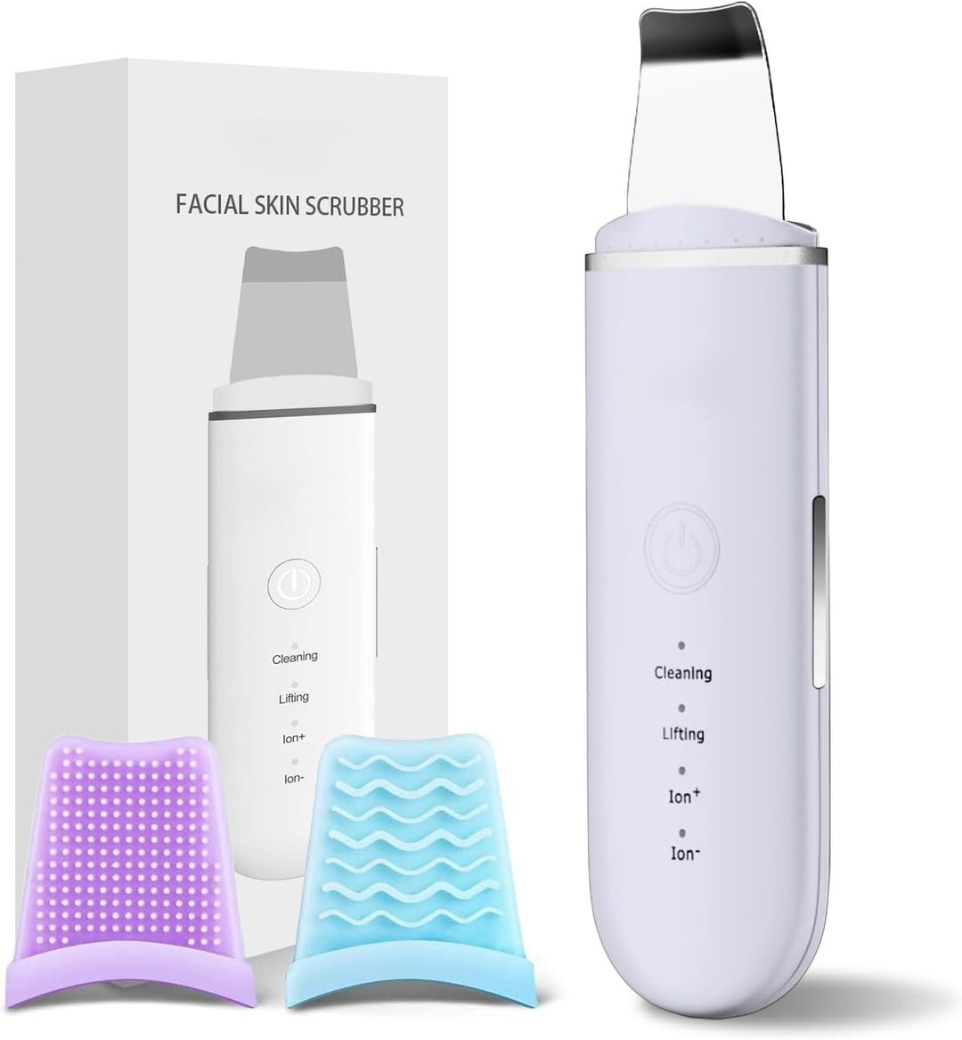 Elektrischer Gesichtshautreiniger, weiß, mit Silikonaufsätzen, für Reinigung und Lifting.