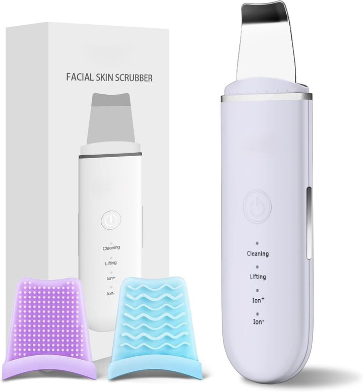 Elektrischer Gesichtshautreiniger, weiß, mit Silikonaufsätzen, für Reinigung und Lifting.