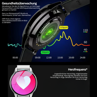 Smartwatch mit Herzfrequenzüberwachung, schwarzes Gehäuse, Gesundheitsüberwachung, Fitness-Tracking