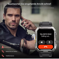 Smartwatch mit Anruffunktion, wasserdicht, schwarz, Bluetooth, Gesundheitsüberwachung.