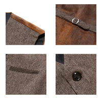 Brauner Herren-Gilet aus Tweed, Retro-Stil, mit Knopf und Tasche, modische Herrenbekleidung.