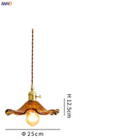 Vintage Pendelleuchte aus Glas, Bernsteinfarbe, 25 cm Durchmesser, E27 Fassung, Retro Design.