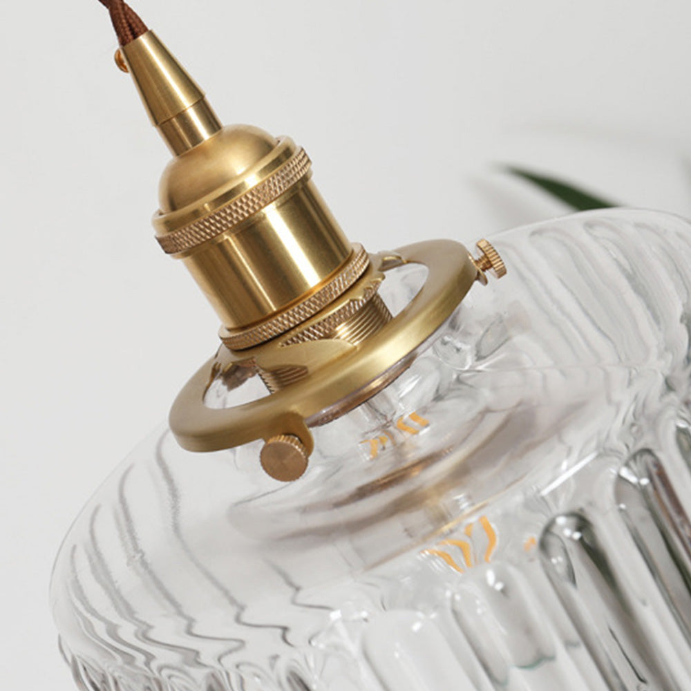 Goldene Pendelleuchte mit klarem Glas, Vintage-Design, E27-Fassung, für Wohnzimmerbeleuchtung.