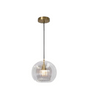 Moderne Glas-Pendelleuchte, transparent, mit goldener Fassung, ideal für Wohnzimmerbeleuchtung.
