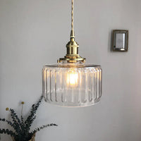 Vintage Hängelampe aus Glas mit Messingfassung, E27, Retro-Design, Wohnzimmerbeleuchtung.