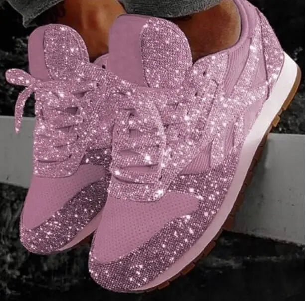 Glitzernde Damen-Sneaker, rosa, vulkanisiert, Plateau, 2023 Trend, modisch, bequem.