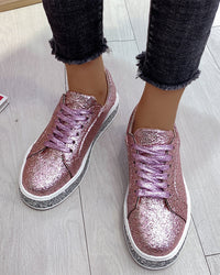 Damen Glitzersneaker rosa, glänzend, Freizeitschuh, modisch, bequem, trendig, Straßenschuhe.