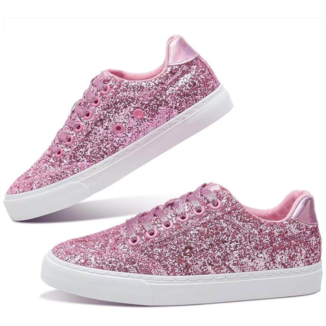 Rosa Glitzersneaker für Damen, modisch, bequem, Freizeitschuh, glänzend, trendig