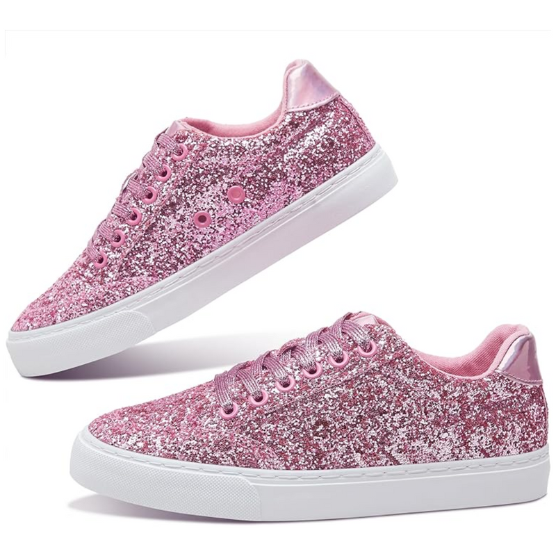 Rosa Glitzersneaker für Damen, modisch, bequem, Freizeitschuh, glänzend, trendig