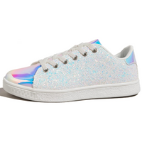 Glitzernder Damen-Sneaker, weiß, holografisch, modisch, Freizeit, bequeme Turnschuhe.