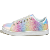 Bunter Glitzer-Sneaker für Damen, Regenbogenfarben, modisch, Freizeitschuh, glänzend.