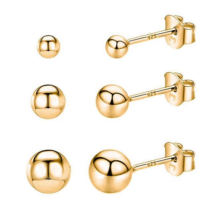 Goldene Kugelohrringe Set, 925 Sterling Silber, minimalistischer Schmuck, glänzend, elegant.
