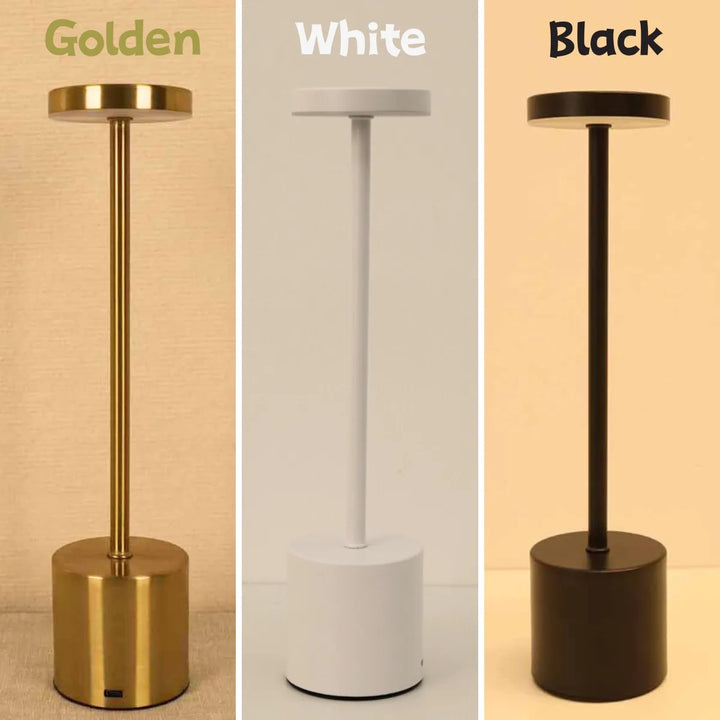 Goldene, weiße und schwarze LED-Tischlampen, modern, minimalistisch, Metall, Innenbeleuchtung.
