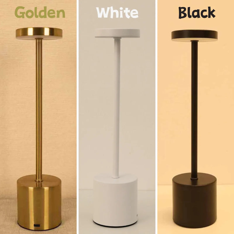 Goldene, weiße und schwarze LED-Tischlampen, modern, minimalistisch, Metall, Innenbeleuchtung.