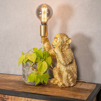 Goldene Affen-Tischlampe mit Glühbirne, dekorative Beleuchtung, 34 cm, modernes Design.
