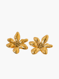 Goldene Blumen-Ohrringe, glänzend, modisch, Damen-Schmuck, Accessoire, elegant.