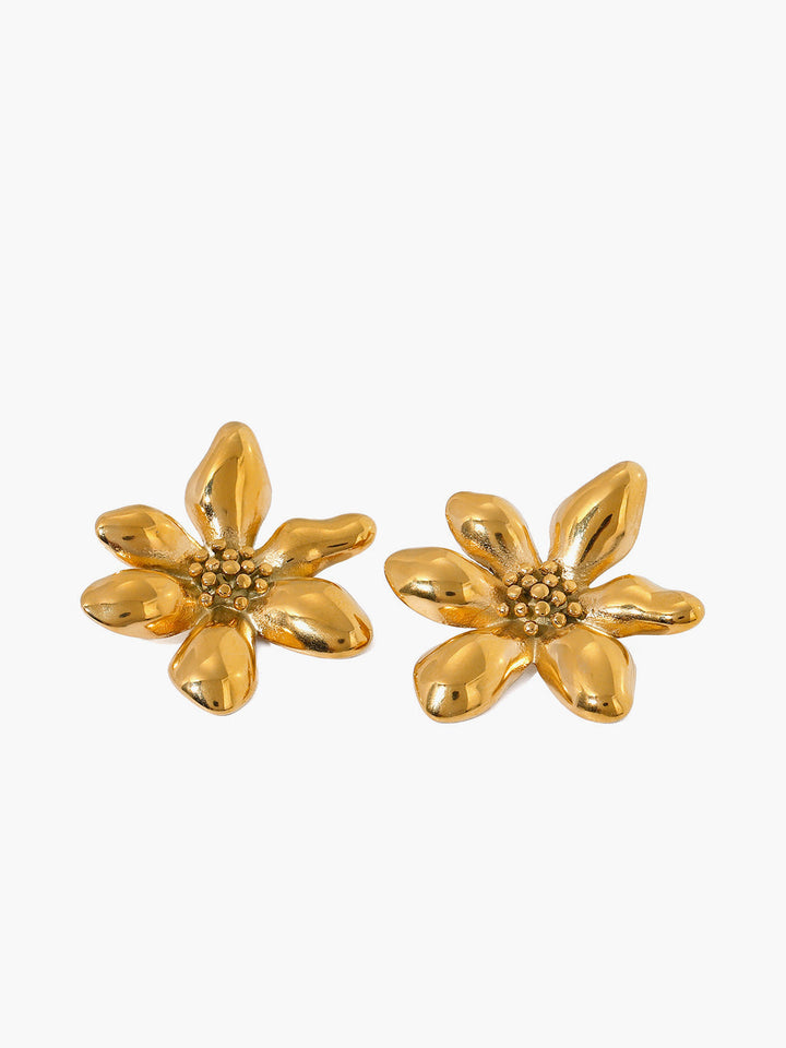Goldene Blumen-Ohrringe, glänzend, modisch, Damen-Schmuck, Accessoire, elegant.