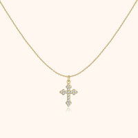 Goldene Halskette mit Kreuzanhänger, besetzt mit Diamanten, eleganter Schmuck für Damen.