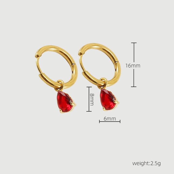 Goldene Creolen mit roten Tropfenanhängern, 16mm, eleganter Schmuck, modisch, 2,5g.